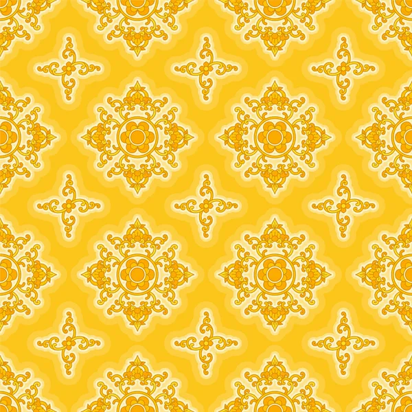 Dekorasi Filigree Emas Kuning Thai Pola Mulus Lipatan Latar Belakang - Stok Vektor