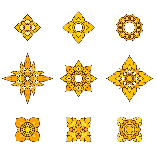 Thailändisches Gold Blumenmuster Filigrane Dekoration Vektor Illustration — Stockvektor