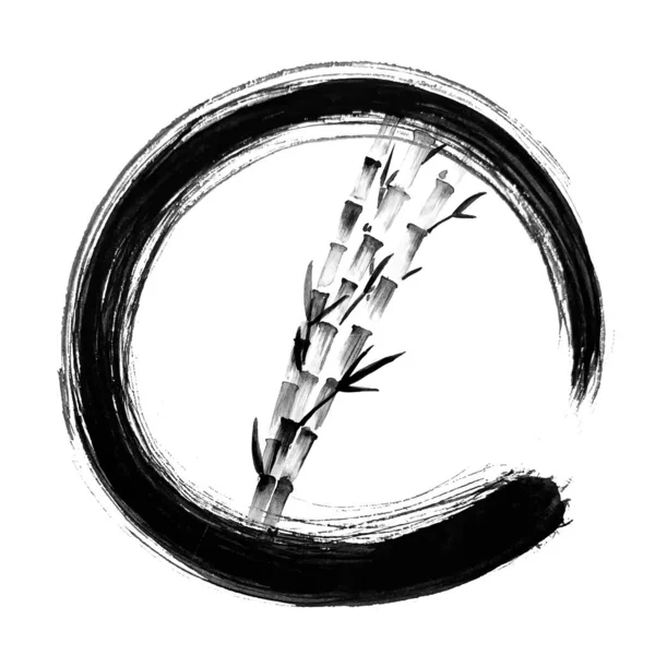 Enso Zen Cercle Bambou Main Brosse Encre Vecteur Noir Illustration — Image vectorielle