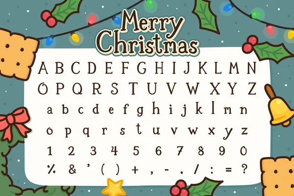 Καλά Χριστούγεννα Καλλιγραφικά Χαριτωμένο Γραμματοσειρά Kawaii Doodle Διάνυσμα — Διανυσματικό Αρχείο