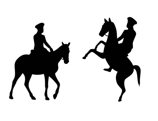 Soldat Reitet Rebell Pferd Schwarz Weiß Vektor Illustration — Stockvektor