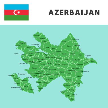 Azerbaycan haritasında ve bayrak vektöründe vilayet adı