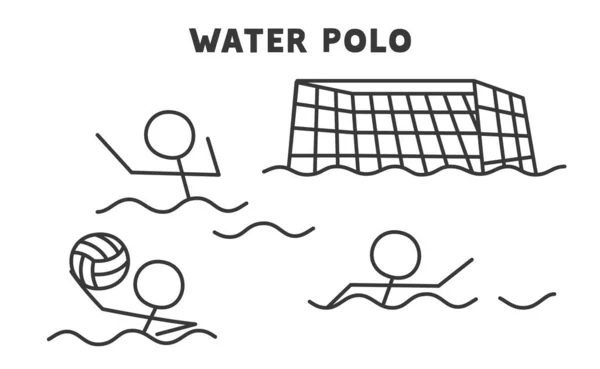 Illustration Vectorielle Dessin Animé Plat Doodle Water Polo Kawaii — Image vectorielle