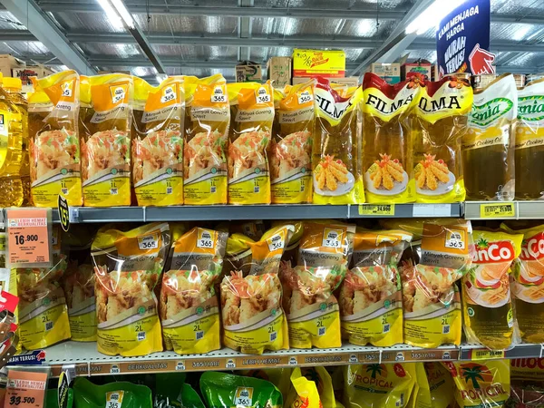 Surakarta Indonesia 2022 Mostrar Aceite Cocina Los Supermercados — Foto de Stock