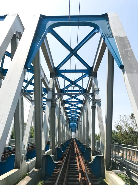 Surakarta Indonesia Agustus 2022 Railway Bridge Crosses Bengawan Solo River — Stock Photo, Image