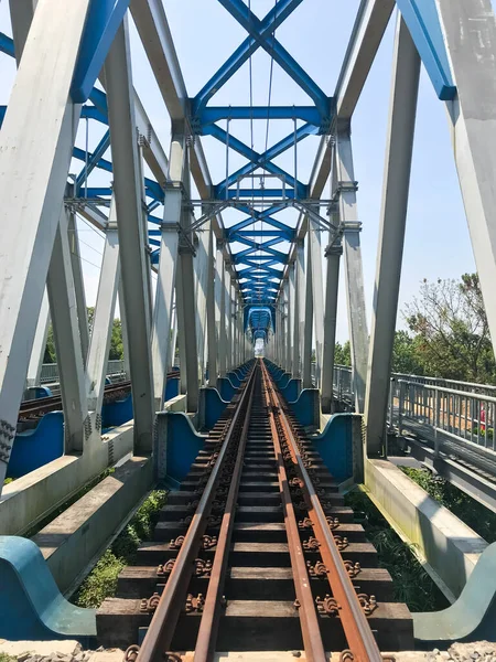 Surakarta Indonésie Agustus 2022 Železniční Most Přes Řeku Bengawan Solo — Stock fotografie