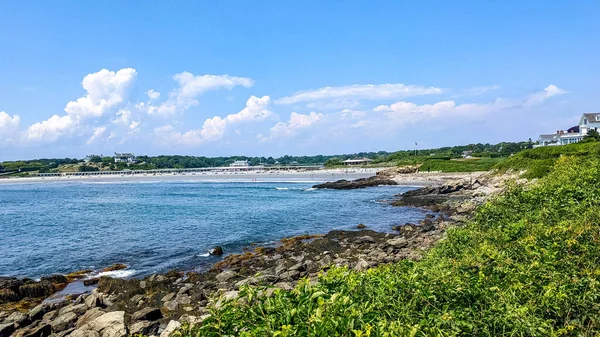View Atlantic Ocean Newport Rhode Island Cliff Walk Vegetation Clouds — 스톡 사진