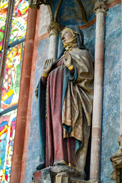 Religious Stone Carving Holy Mary Interior Lorenz Lawrence Medieval Church — Zdjęcie stockowe