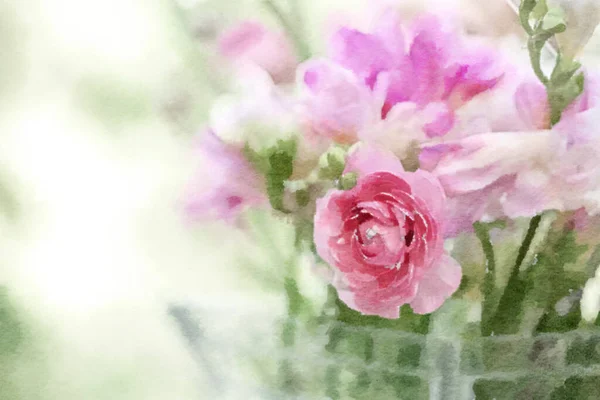 Квітковий Акварельний Живопис Крупним Планом Квітковий Букет Скляній Вазі — стокове фото