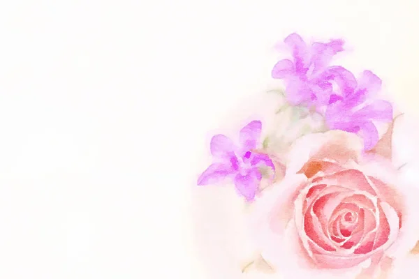 Цветочная Акварель Закрывает Фиолетовые Розовые Цветы Стеклянной Вазе — стоковое фото