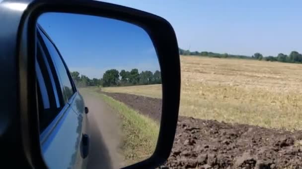 Car Journey Field Beautiful Views Rearview Mirror — Stockvideo