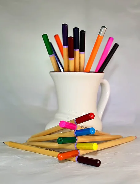 Pencils Different Colors White Background — Stock Photo, Image