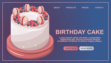 Vector hand drawn illustration of birthday cake. Flyer, banner for cafe menu, restaurant, confectionery page.