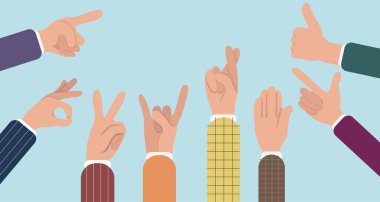 Vector illustration of male hands showing different cheerful and positive gestures