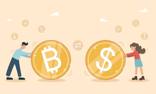 Bitcoin Kryptoměna Porovnání Dolarovými Penězi Dolarové Peníze Bitcoinovou Burzu Měna — Stockový vektor