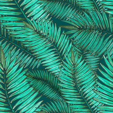 Tropikal yapraklarla suluboya kusursuz desen. Elle çizilmiş egzotik bitkilerle çok güzel bir iz. Mayo botanik tasarımı.