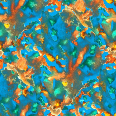 Suluboya, soyut, kusursuz desen. Parlak el yapımı elementlerle yaratıcı doku. Soyut renkli yazdırma.