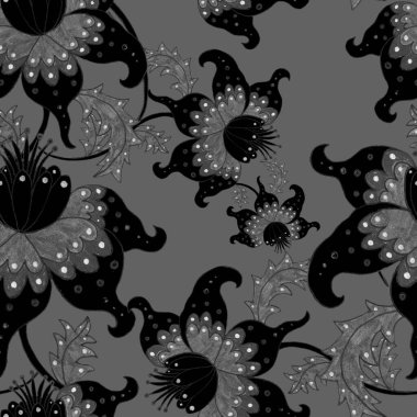 Suluboya desensiz, folky çiçekli ve yapraklı, etnik tarzda. Çiçek süsleme. Geleneksel şal deseni. Tekstil tasarım dokusu. Kabilesel etnik klasik dikişsiz model..