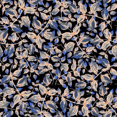 Vintage yapraklı suluboya desenli. Dekoratif tasarım için renkli yaprakları olan güzel bir botanik baskısı. Parlak bahar ya da yaz arkaplanı. Klasik düğün dekoru. Tekstil tasarımı.