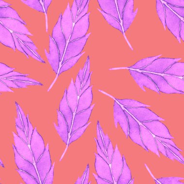 Vintage yapraklı suluboya desenli. Dekoratif tasarım için renkli yaprakları olan güzel bir botanik baskısı. Parlak bahar ya da yaz arkaplanı. Klasik düğün dekoru. Tekstil tasarımı.