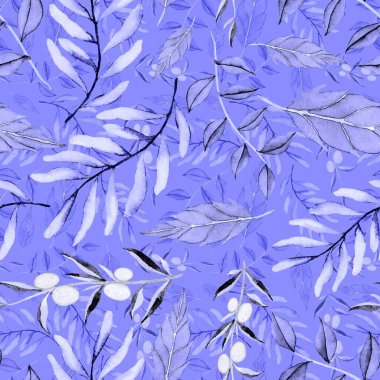 Vintage yapraklı suluboya desenli. Dekoratif tasarım için renkli yaprakları olan güzel bir botanik baskısı. Parlak bahar ya da yaz arkaplanı. Klasik düğün dekoru. Tekstil tasarımı.