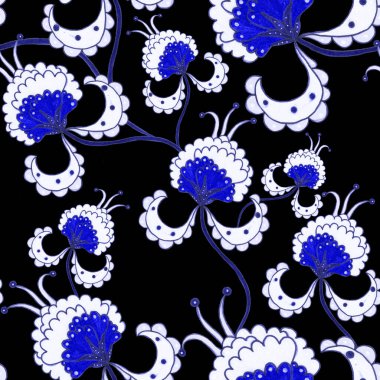 Suluboya desensiz, folky çiçekli ve yapraklı, etnik tarzda. Çiçek süsleme. Geleneksel şal deseni. Tekstil tasarım dokusu. Kabilesel etnik klasik dikişsiz model..