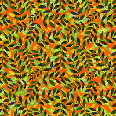 Vintage yapraklı suluboya desenli. Dekoratif tasarım için renkli yaprakları olan güzel bir botanik baskısı. Parlak bahar ya da yaz arkaplanı. Klasik düğün dekoru. Tekstil tasarımı.