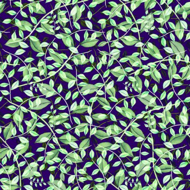 Vintage yapraklı suluboya desenli. Dekoratif tasarım için renkli yaprakları olan güzel bir botanik baskısı. Parlak bahar ya da yaz arkaplanı. Klasik düğün dekoru. Tekstil tasarımı.