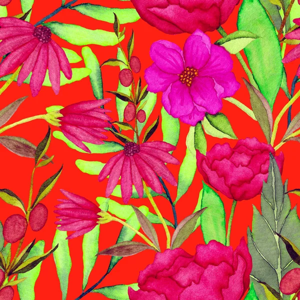 Акварель Бесшовный Узор Цветами Винтажный Цветочный Узор Цветочный Бесшовный Рисунок — стоковое фото