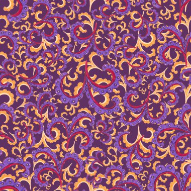 Suluboya desensiz, folky çiçekli ve yapraklı, etnik tarzda. Çiçek süsleme. Geleneksel şal deseni. Tekstil tasarım dokusu. Kabilesel etnik klasik dikişsiz model..