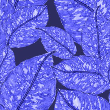 Tropikal yapraklarla suluboya kusursuz desen. Elle çizilmiş egzotik bitkilerle çok güzel bir iz. Mayo botanik tasarımı.