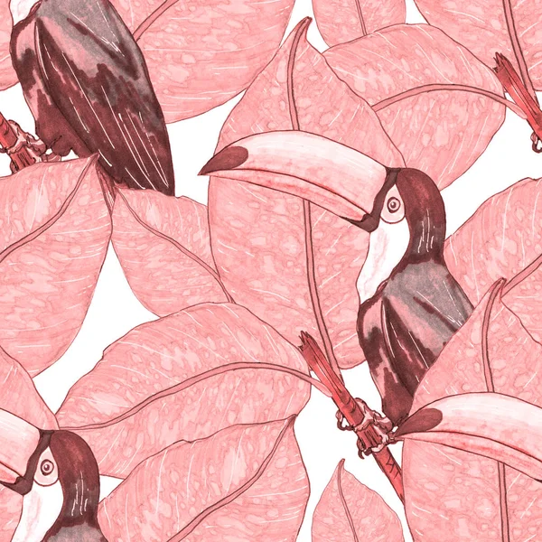 Acquerello Modello Senza Soluzione Continuità Con Toucan Esotici Carta Parati — Foto Stock