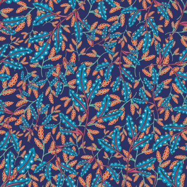 Suluboya desensiz, folky çiçekli ve yapraklı, etnik tarzda. Çiçek süsleme. Geleneksel şal deseni. Tekstil tasarım dokusu. Kabilesel etnik klasik dikişsiz model..