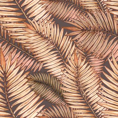 Tropikal yapraklarla suluboya kusursuz desen. Elle çizilmiş egzotik bitkilerle çok güzel bir iz. Mayo botanik tasarımı.