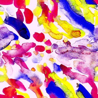 Suluboya, soyut, kusursuz desen. Parlak el yapımı elementlerle yaratıcı doku. Soyut renkli yazdırma.