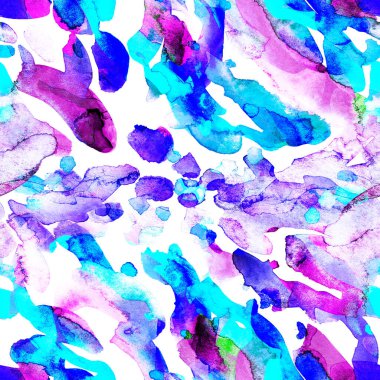 Suluboya, soyut, kusursuz desen. Parlak el yapımı elementlerle yaratıcı doku. Soyut renkli yazdırma.