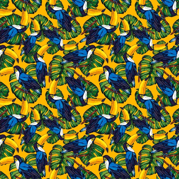 Aquarelle Motif Sans Couture Avec Toucan Fond Écran Botanique Jungle — Photo