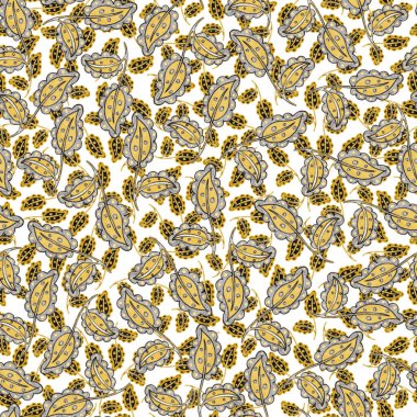 Suluboya desensiz, folky çiçekli ve yapraklı, etnik tarzda. Çiçek süsleme. Geleneksel şal deseni. Tekstil tasarım dokusu. Kabilesel etnik klasik dikişsiz model..