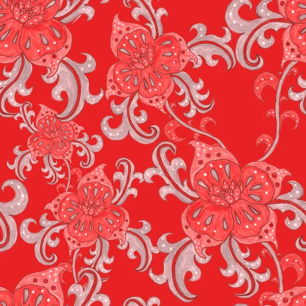 Suluboya desensiz, folky çiçekli ve yapraklı, etnik tarzda. Çiçek süsleme. Geleneksel şal deseni. Tekstil tasarım dokusu. Kabilesel etnik klasik dikişsiz model..