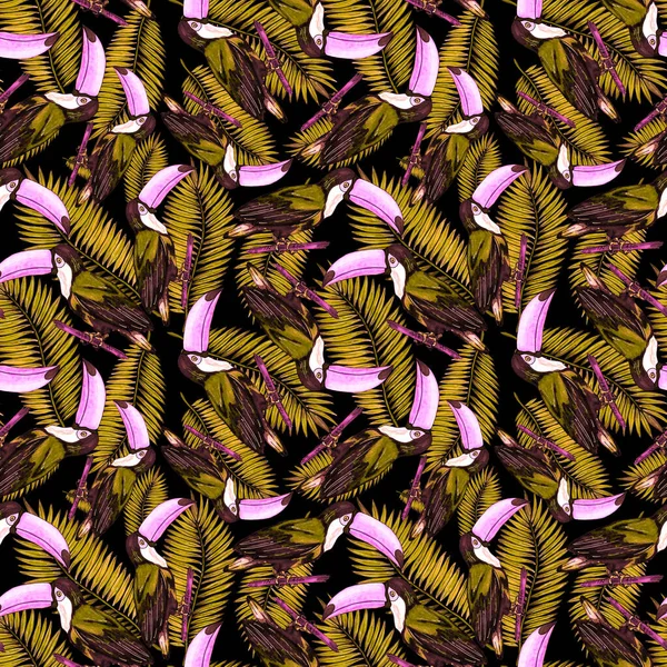 Aquarelle Motif Sans Couture Avec Toucan Fond Écran Botanique Jungle — Photo