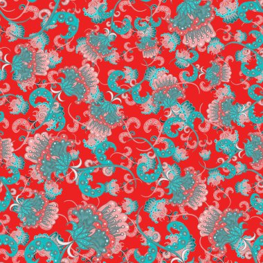 Suluboya desensiz, folky çiçekli ve yapraklı, etnik tarzda. Çiçek süsleme. Geleneksel şal deseni. Tekstil tasarım dokusu. Kabilesel etnik klasik dikişsiz model..