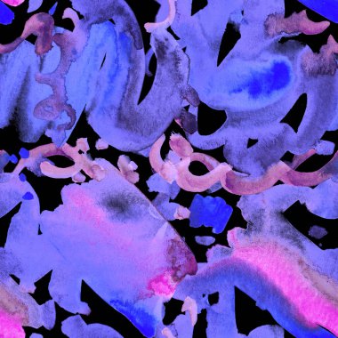 Suluboya, soyut, kusursuz desen. Parlak el yapımı elementlerle yaratıcı doku. Soyut renkli yazdırma.