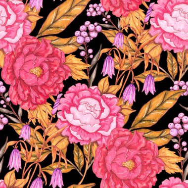 Çiçek buketli suluboya desenli. Klasik botanik çizimi. Her türlü tasarım için zarif bir dekorasyon. Renkli ve soyut çiçekli moda baskısı. Suluboya dokusu.