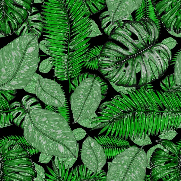 Padrão Sem Costura Aquarela Com Folhas Tropicais Bela Impressão Allover — Fotografia de Stock