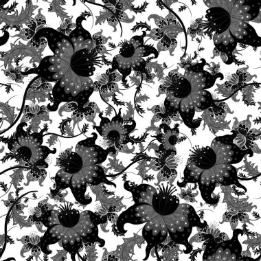 Suluboya desensiz, folky çiçekli ve yapraklı, etnik tarzda. Çiçek süsleme. Geleneksel şal deseni. Tekstil tasarım dokusu. Kabilesel etnik klasik dikişsiz model..