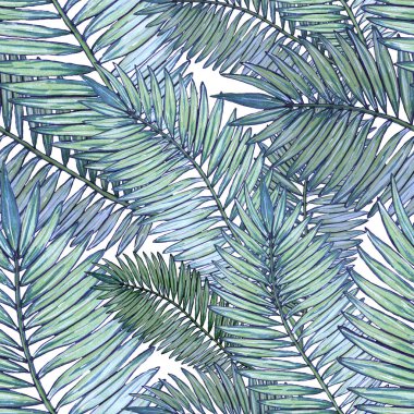 Tropikal yapraklarla suluboya kusursuz desen. Elle çizilmiş egzotik bitkilerle çok güzel bir iz. Mayo botanik tasarımı.