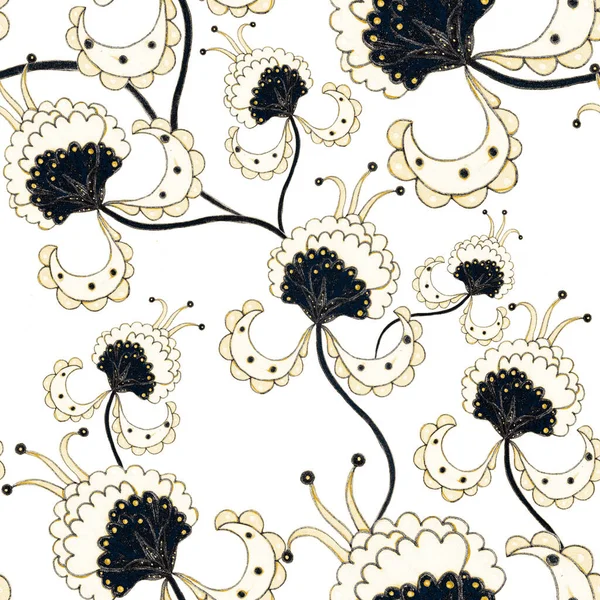 Akvarel Bezešvný Vzor Lidovými Květy Listy Etnickém Stylu Květinová Výzdoba — Stock fotografie