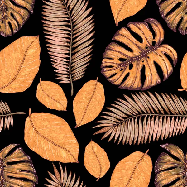 Υδατογραφία Αδιάλειπτη Μοτίβο Τροπικά Φύλλα Όμορφο Allover Print Χειροποίητα Εξωτικά — Φωτογραφία Αρχείου
