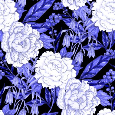 Çiçek buketli suluboya desenli. Klasik botanik çizimi. Her türlü tasarım için zarif bir dekorasyon. Renkli ve soyut çiçekli moda baskısı. Suluboya dokusu.