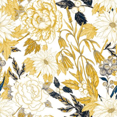 Çiçek buketli suluboya desenli. Klasik botanik çizimi. Her türlü tasarım için zarif bir dekorasyon. Renkli ve soyut çiçekli moda baskısı. Suluboya dokusu.